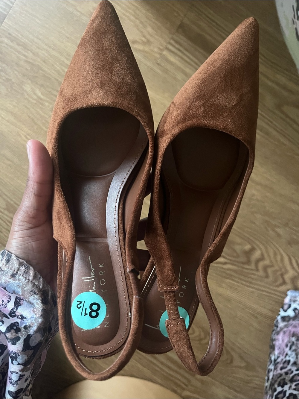 Women's Nicole Miller Brown Suede Pointed-Toe Slingback Heels